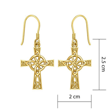 The Celtic Four Point Knot Cross Solid Gold Earrings GER1958 - Jewelry
